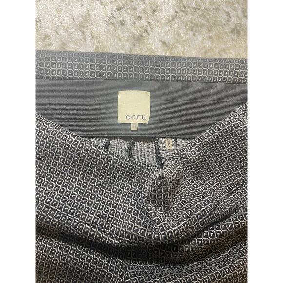 Ecru Black Pattern Elastic‎ Waist Flared Work Pants Small - Picture 2 of 8